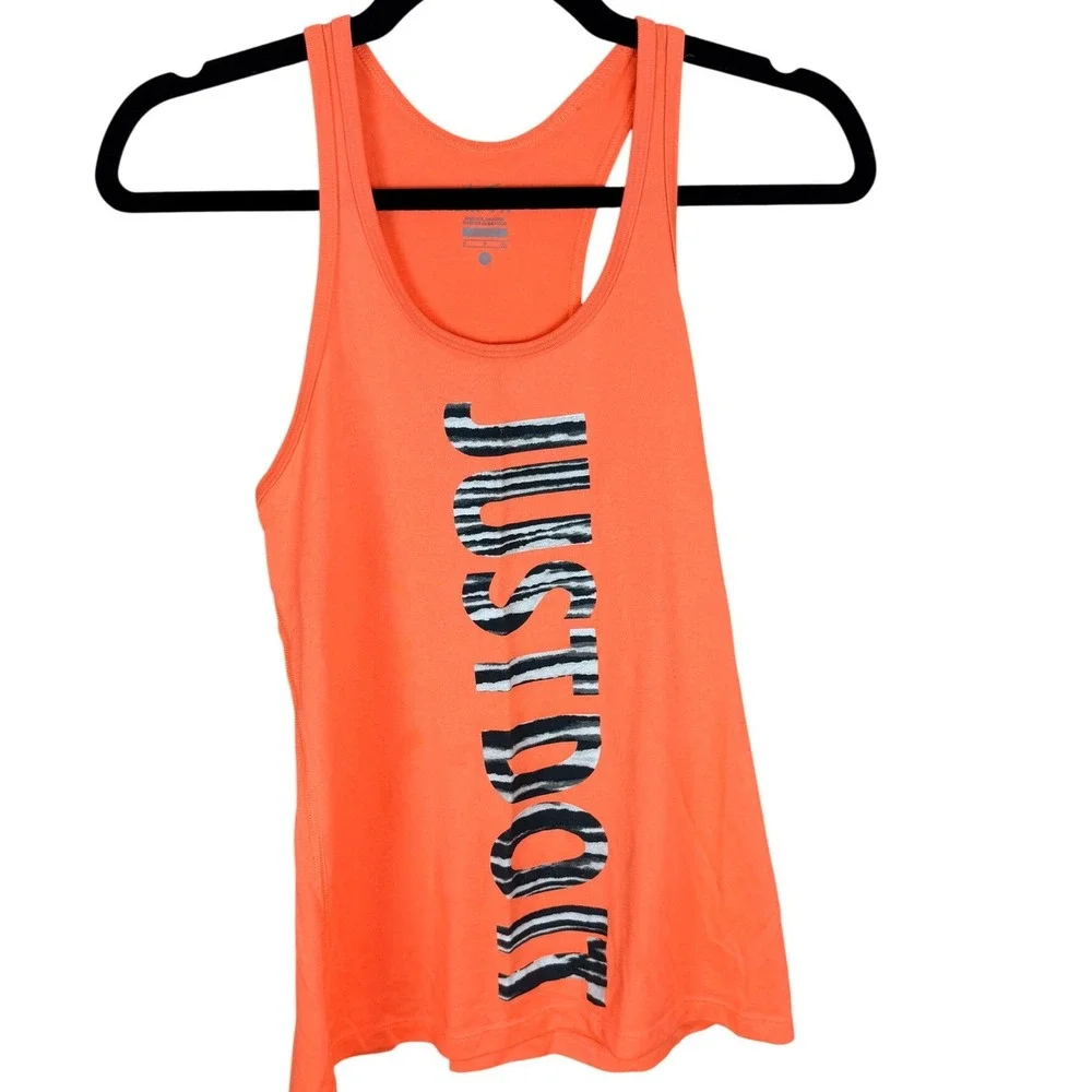 Nike Dri-FIT Racerback Tank Top Neon Orange Zebra Just Do It Womens Small